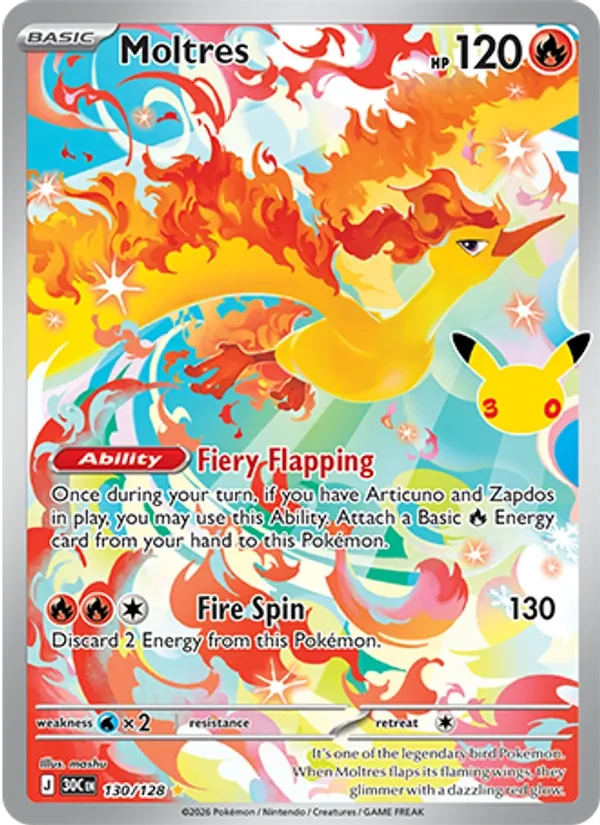 Moltres 130/128 30th Celebration Pokémon card