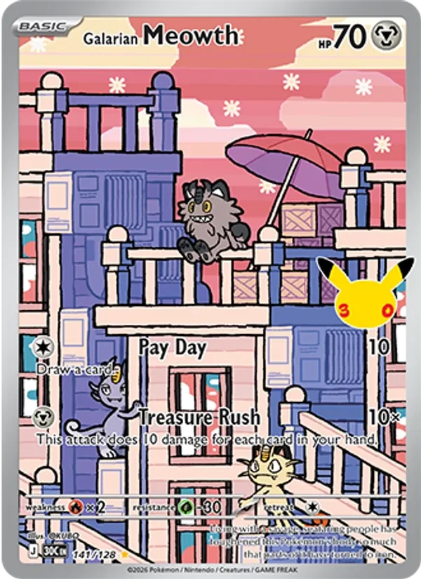 Galarian Meowth 141/128 30th Celebration Pokémon card