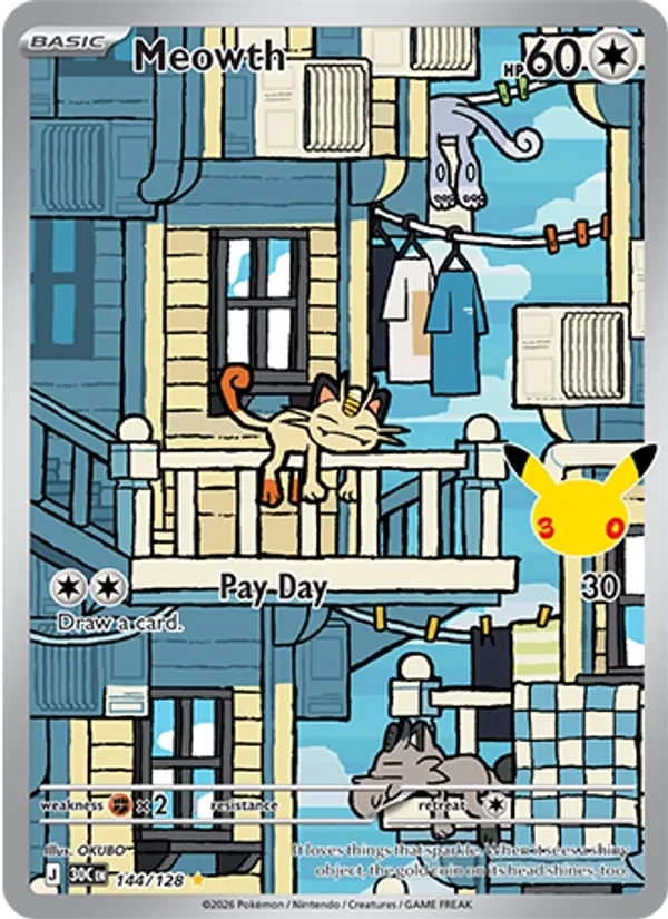 Meowth 144/128 30th Celebration Pokémon card