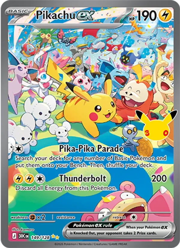 Pikachu ex 149/128 30th Celebration Pokémon card