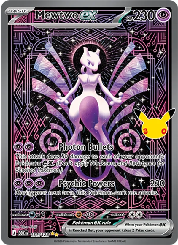 Mewtwo ex 151/128 30th Celebration Pokémon card