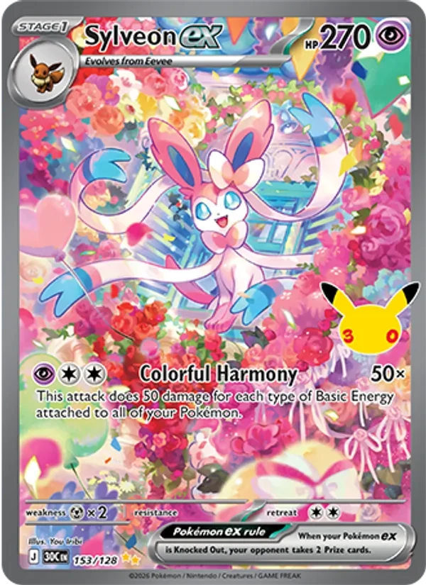 Sylveon ex 153/128 30th Celebration Pokémon card
