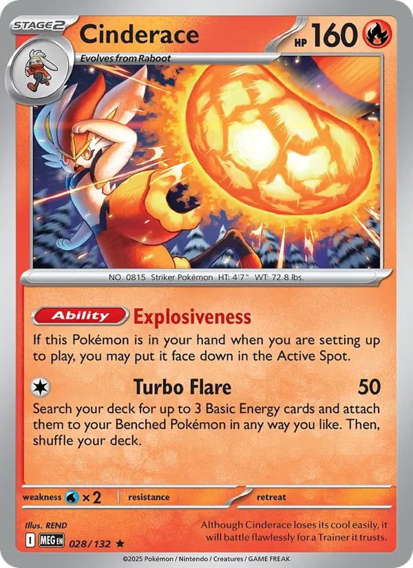 Cinderace 028/132 Mega Evolution Pokémon card
