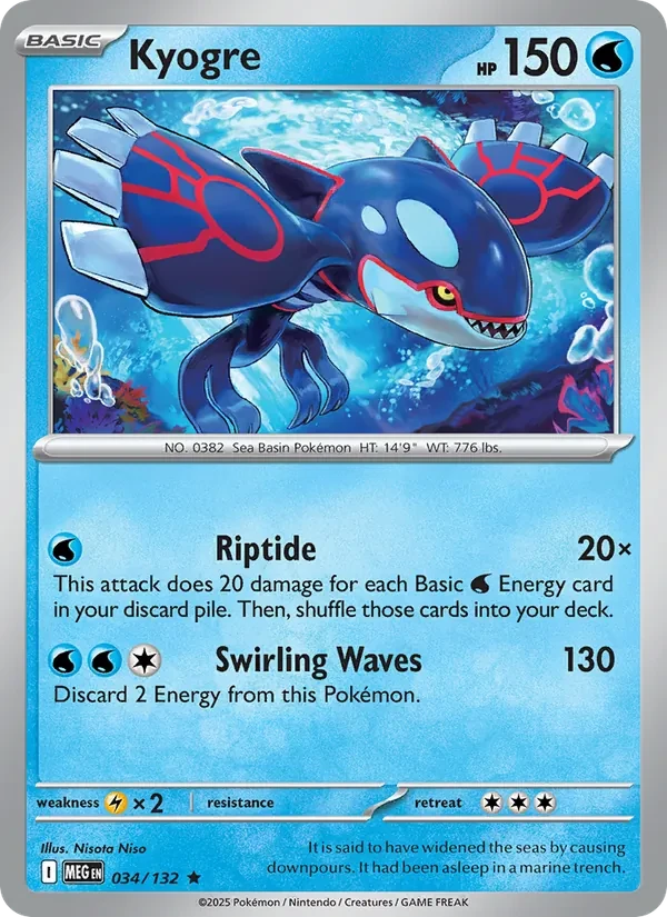 Kyogre 034/132 Mega Evolution Pokémon card
