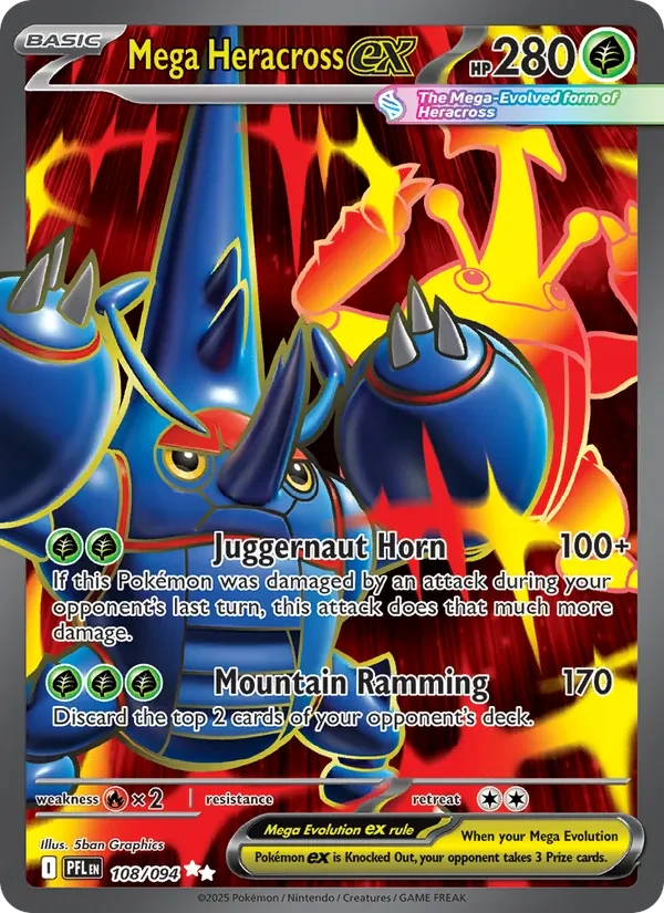 Mega Heracross ex 108/94 Phantasmal Flames Pokémon card
