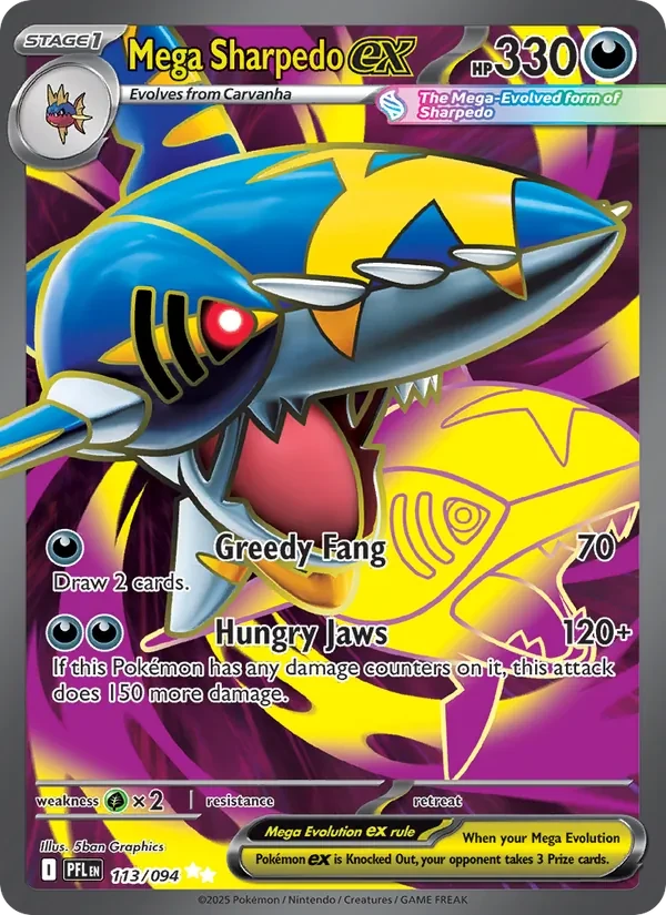 Mega Sharpedo ex 113/94 Phantasmal Flames Pokémon card