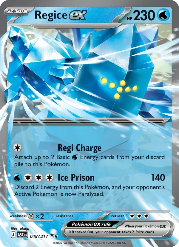 Regice ex 048/217 Ascended Heroes Pokémon card