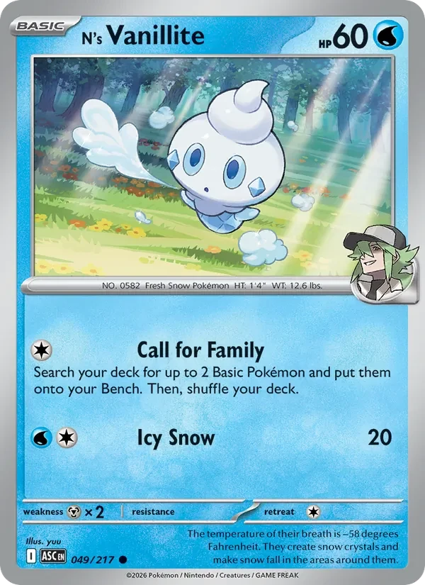 N's Vanillite 049/217 Ascended Heroes Pokémon card