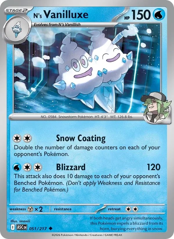 N's Vanilluxe 051/217 Ascended Heroes Pokémon Karte