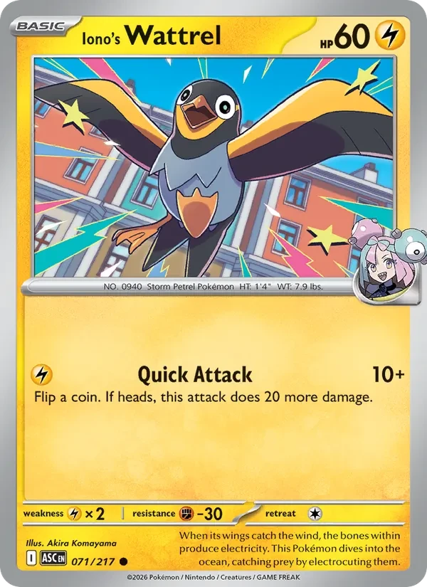 Iono's Wattrel 071/217 Ascended Heroes Pokémon card