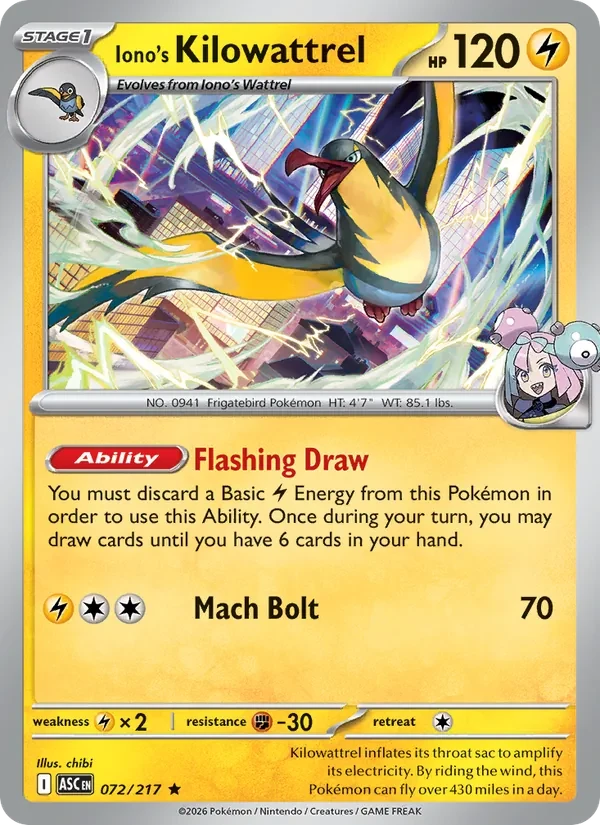 Iono's Kilowattrel 072/217 Ascended Heroes Pokémon card