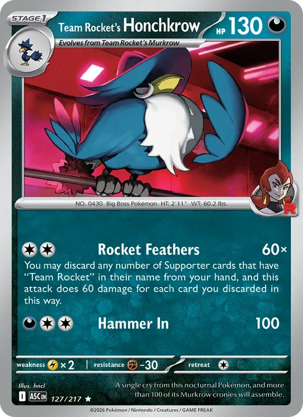 Team Rocket's Honchkrow 127/217 Ascended Heroes Pokémon card