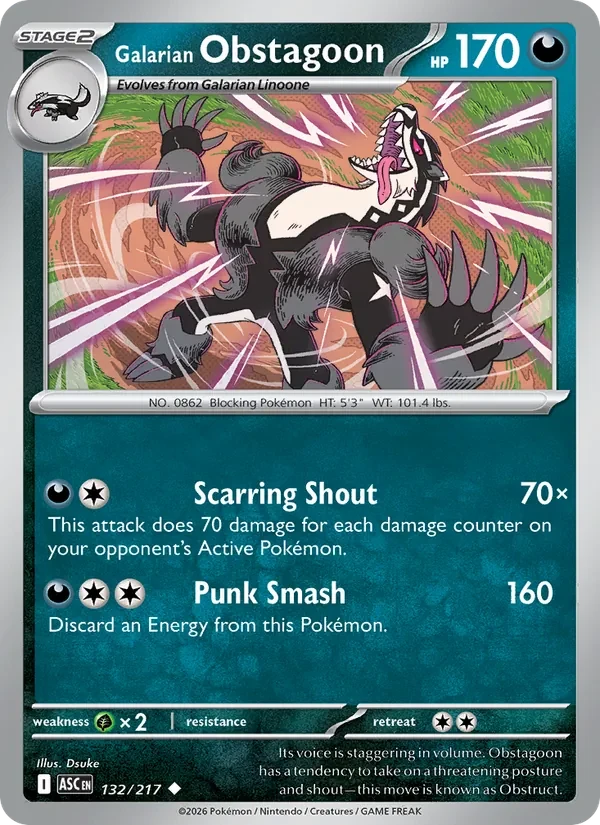 Galarian Obstagoon 132/217 Ascended Heroes Pokémon card