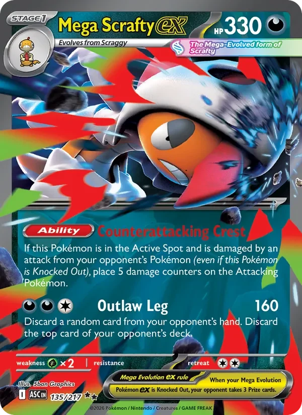 Mega Scrafty ex 135/217 Ascended Heroes Pokémon card