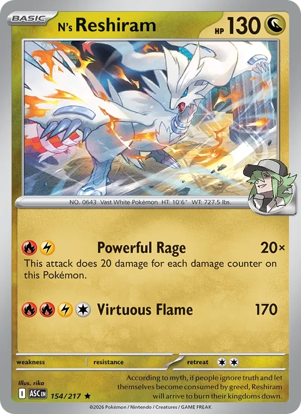 N's Reshiram 154/217 Ascended Heroes Pokémon card