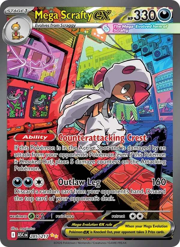 Mega Scrafty ex 285/217 Ascended Heroes Pokémon card