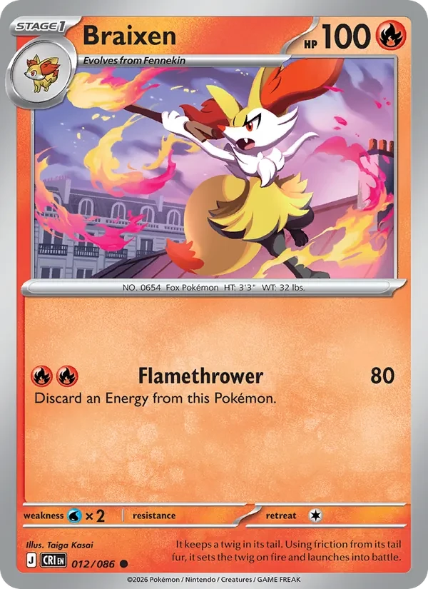Braixen 012/86 Chaos Rising Pokémon card
