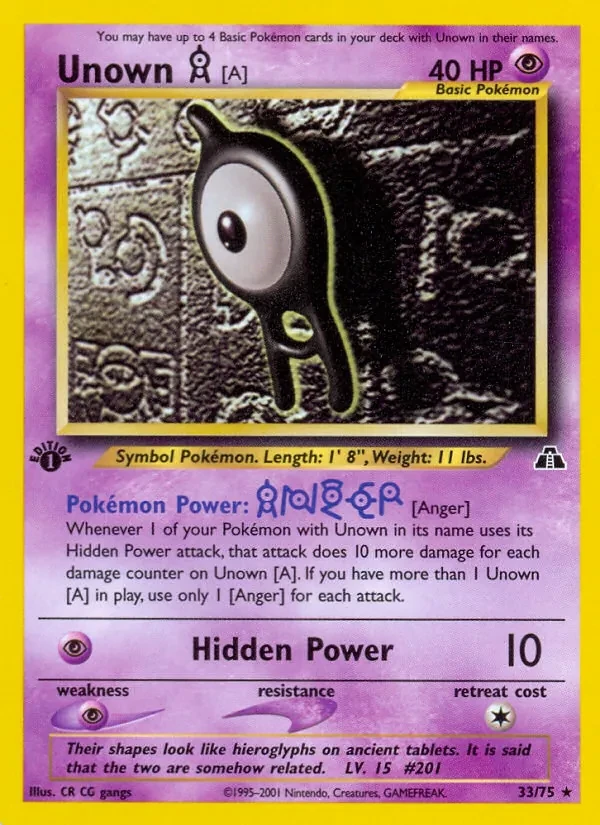 Unown [A] 33/75 Neo Discovery Pokémon card