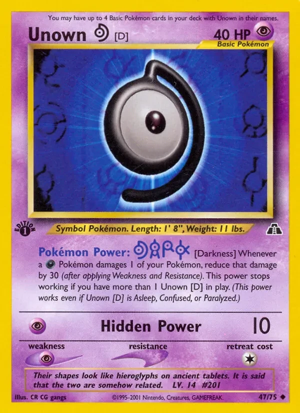 Unown [D] 47/75 Neo Discovery Pokémon card