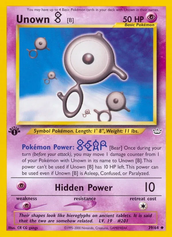 Unown [B] 39/64 Neo Revelation Pokémon card