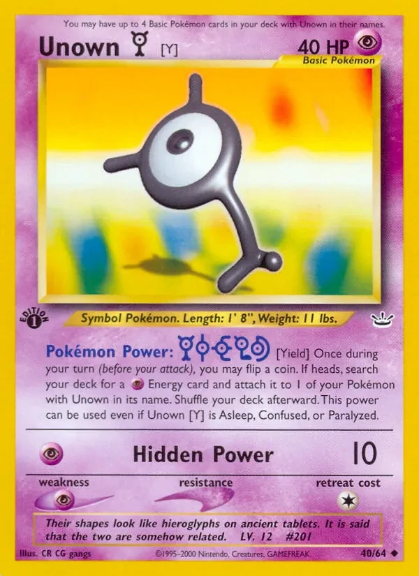 Unown [Y] 40/64 Neo Revelation Pokémon card