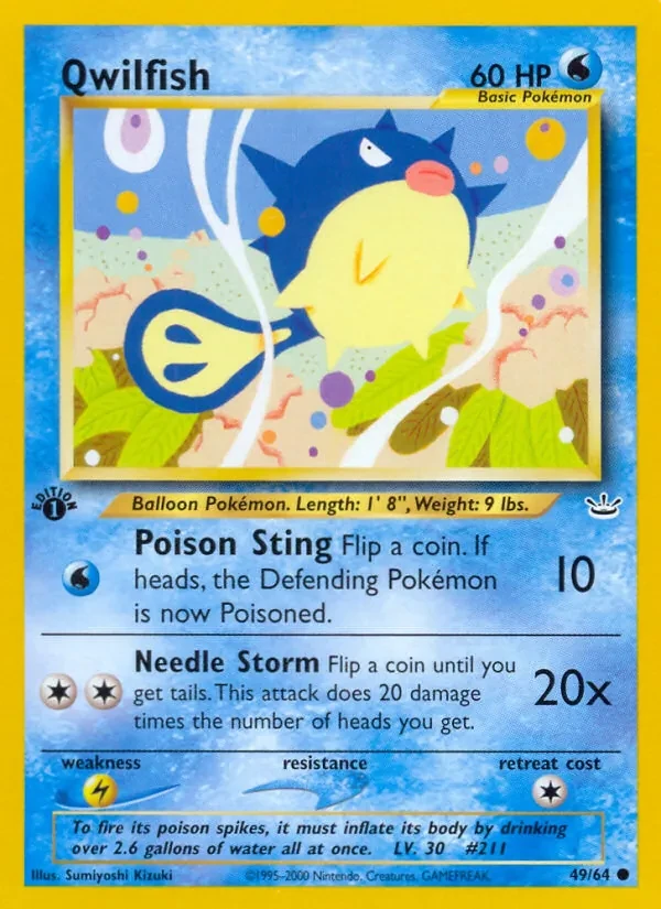 Qwilfish 49/64 Neo Revelation Pokémon card