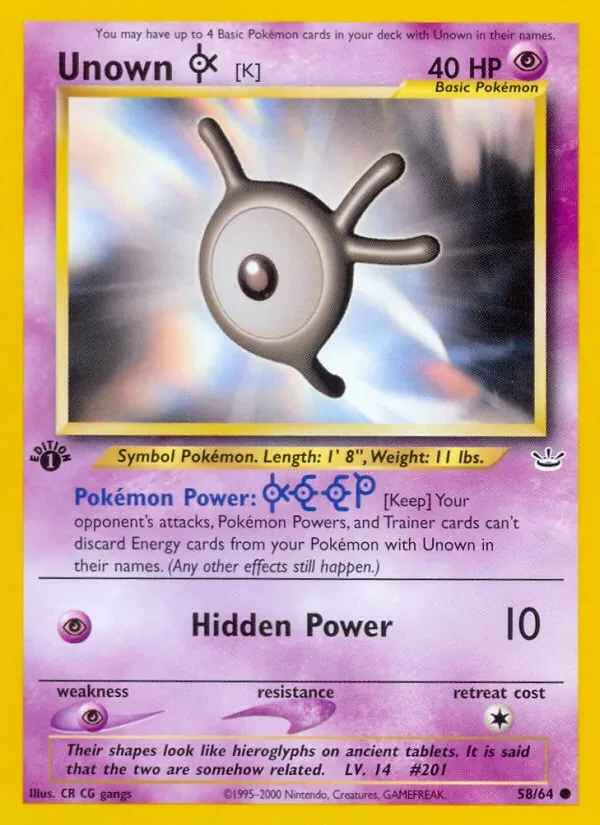 Unown [K] 58/64 Neo Revelation Pokémon card