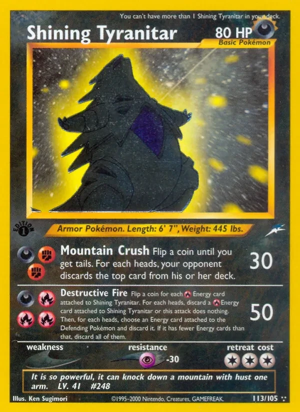 Shining Tyranitar 113/105 Neo Destiny Pokémon card