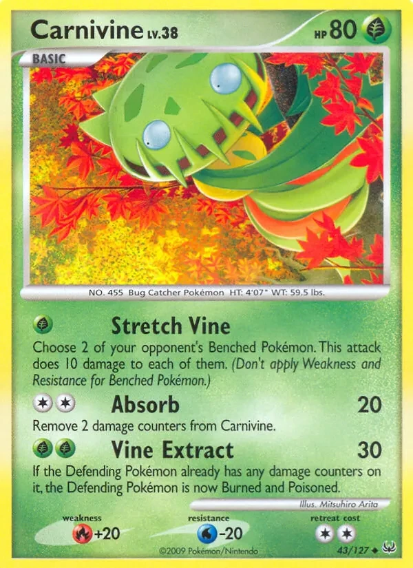 Carnivine 43/127 Platinum Pokémon card