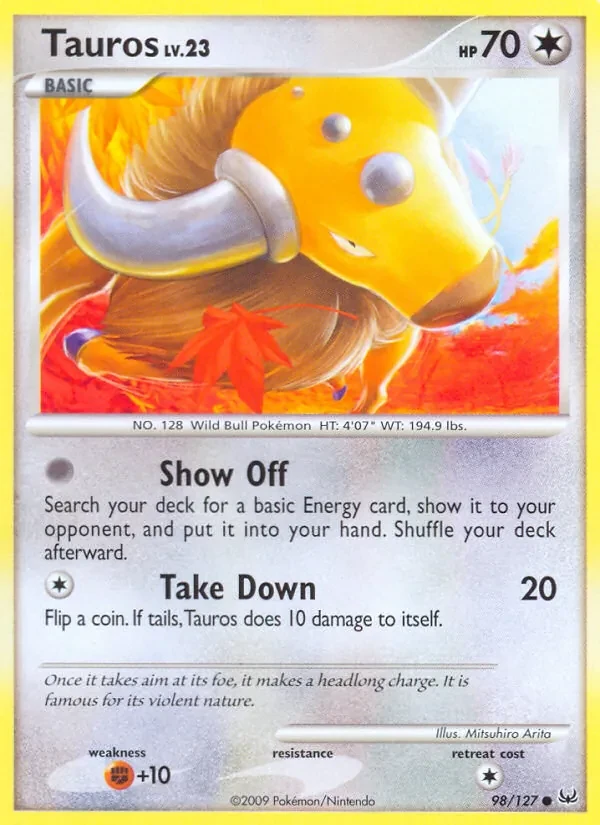 Tauros 98/127 Platinum Pokémon card