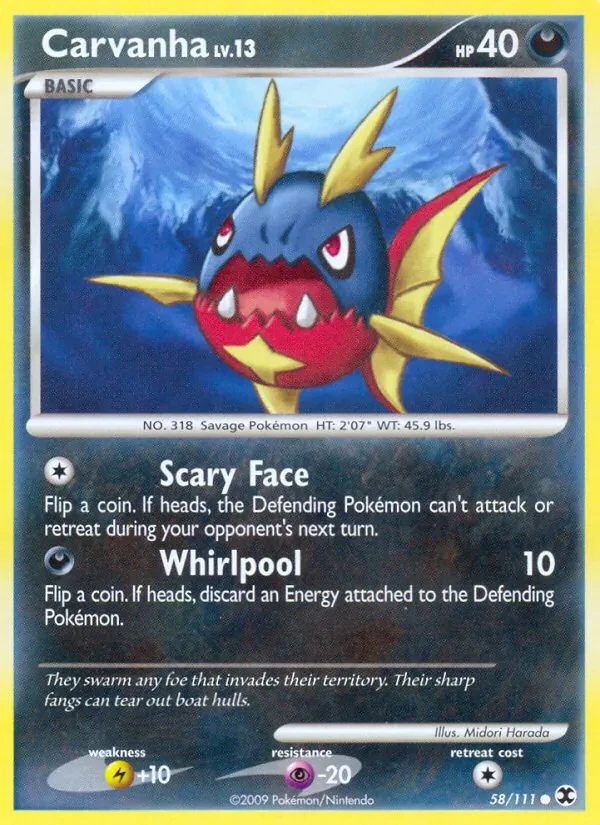 Carvanha 58/111 Rising Rivals Pokémon card