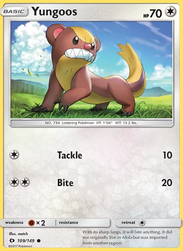 Yungoos 109/149 Sun & Moon Pokémon card