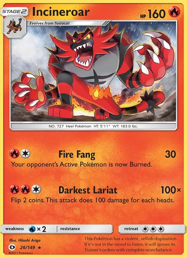 Incineroar 26/149 Sun & Moon Pokémon card