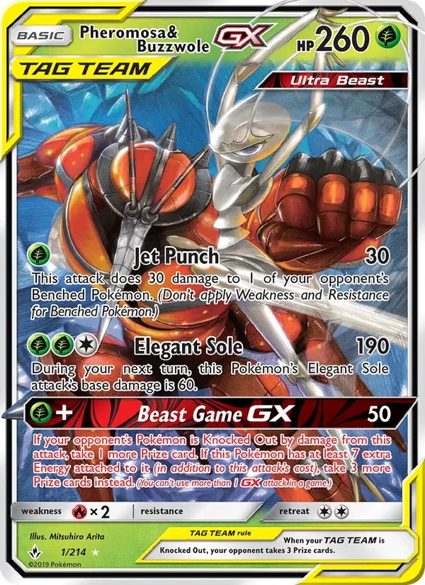 Pheromosa & Buzzwole GX 1/214 Unbroken Bonds Pokémon card
