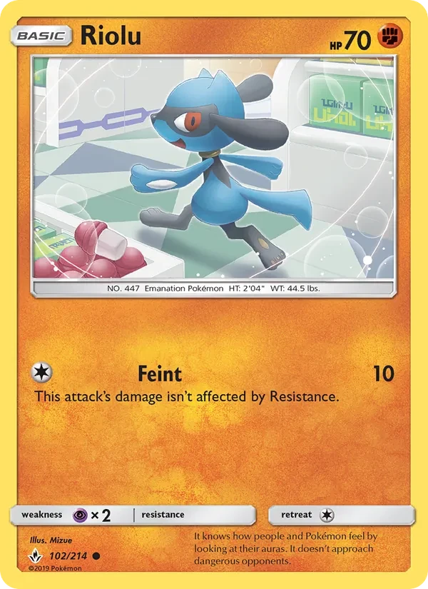 Riolu 102/214 Unbroken Bonds Pokémon card