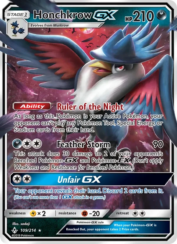 Honchkrow GX 109/214 Unbroken Bonds Pokémon card