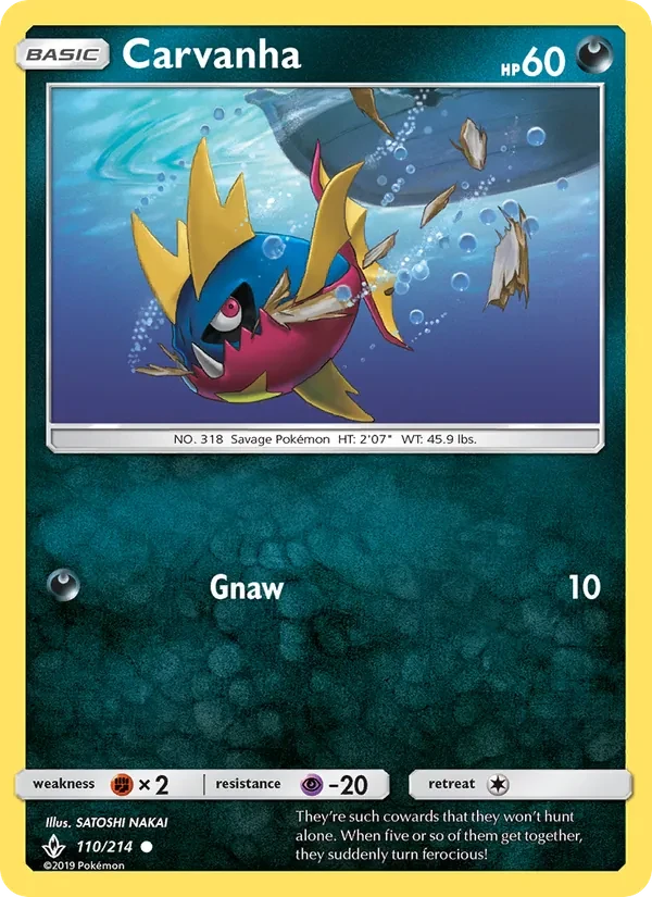 Carvanha 110/214 Unbroken Bonds Pokémon card