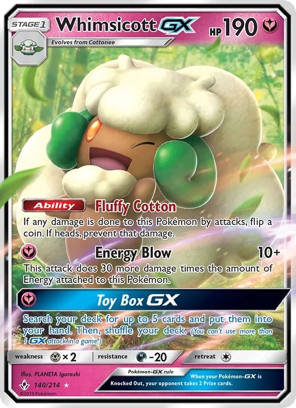 Whimsicott GX 140/214 Unbroken Bonds Pokémon card