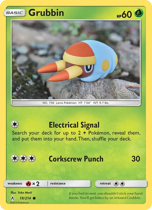 Grubbin 18/214 Unbroken Bonds Pokémon card
