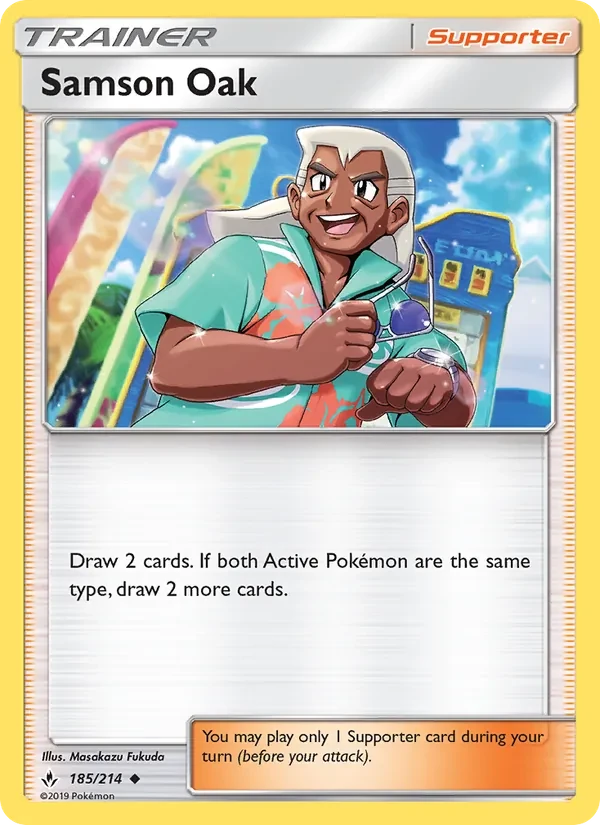 Samson Oak 185/214 Unbroken Bonds Pokémon card