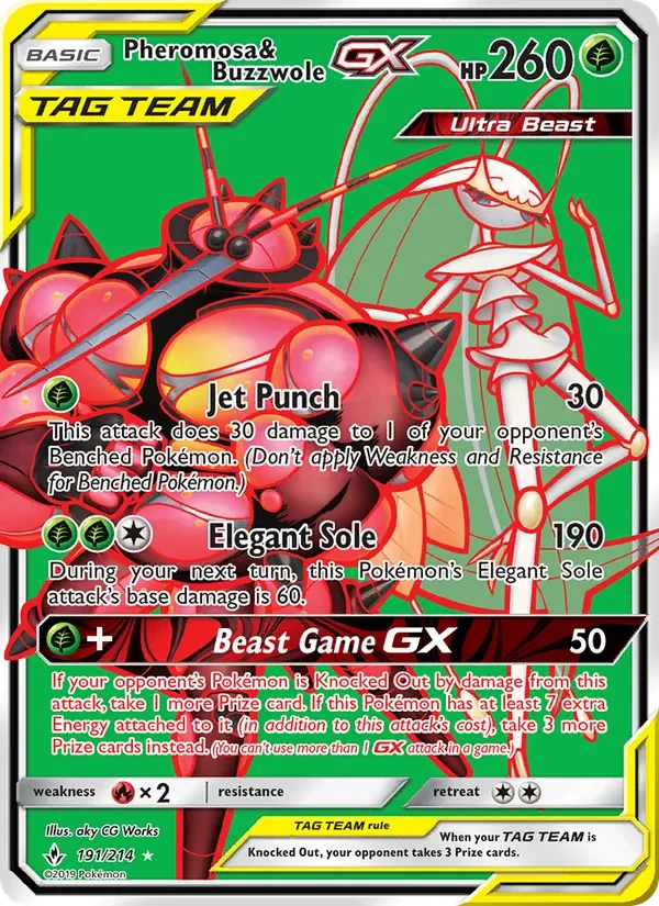 Carta Pokémon Pheromosa & Buzzwole GX 191/214 Unbroken Bonds