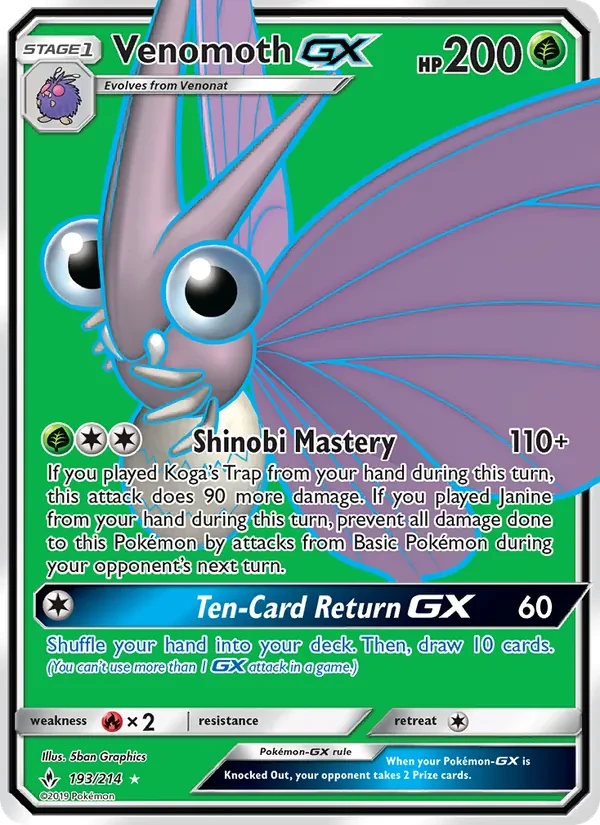 Venomoth GX 193/214 Unbroken Bonds Pokémon card