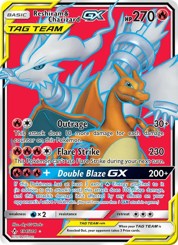 Carta Pokémon Reshiram & Charizard GX 194/214 Unbroken Bonds