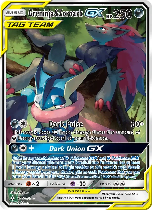 Carte Pokémon Greninja & Zoroark GX 201/214 Unbroken Bonds