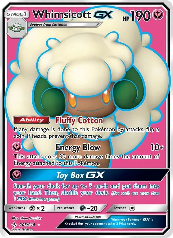 Whimsicott GX 206/214 Unbroken Bonds Pokémon card
