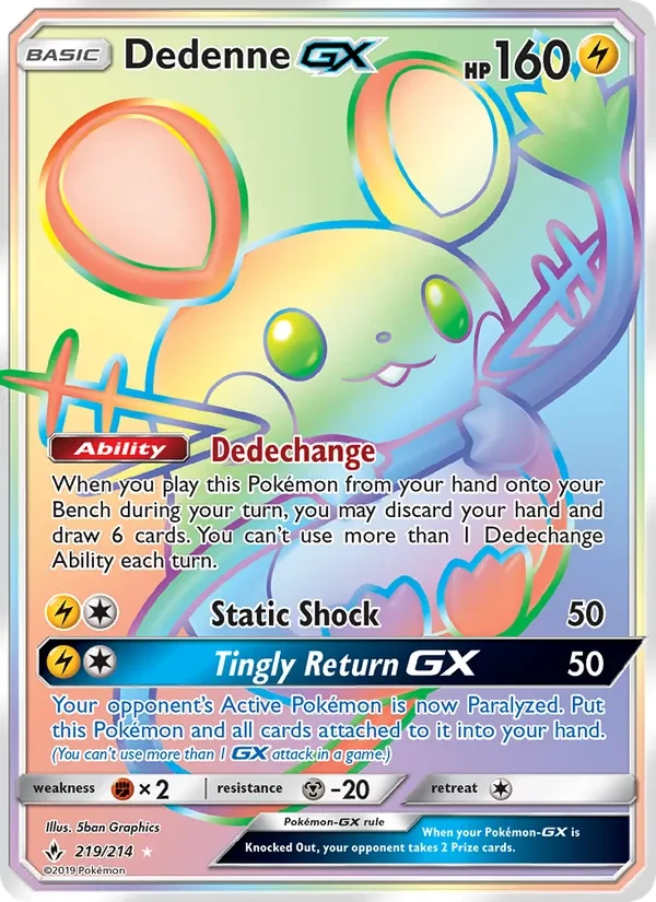 Dedenne GX 219/214 Unbroken Bonds Pokémon card