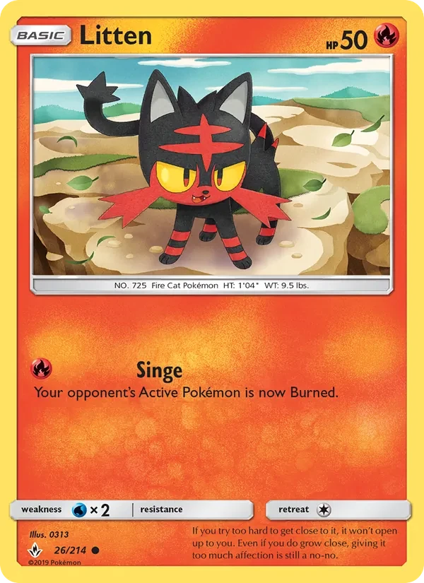 Litten 26/214 Unbroken Bonds Pokémon card
