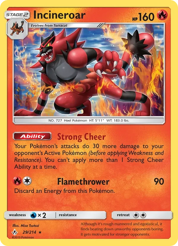 Incineroar 29/214 Unbroken Bonds Pokémon card