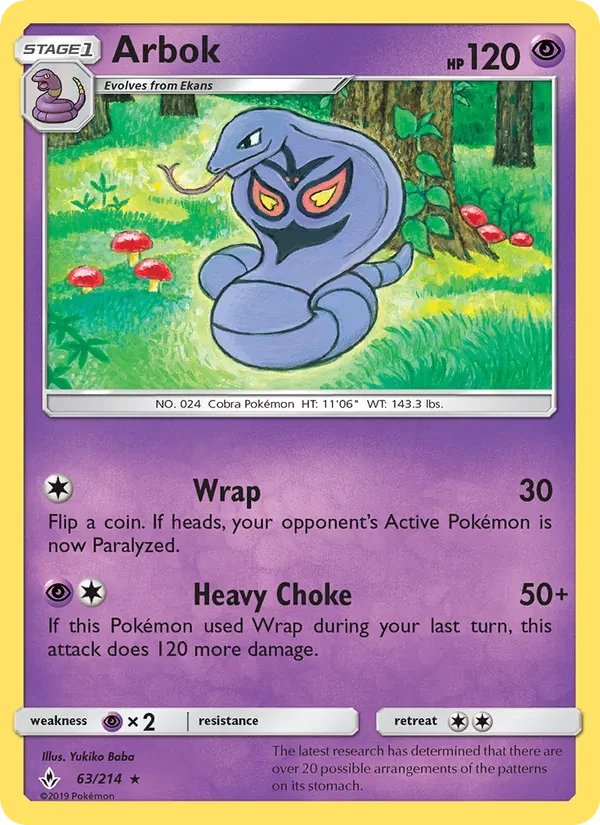 Arbok 63/214 Unbroken Bonds Pokémon card