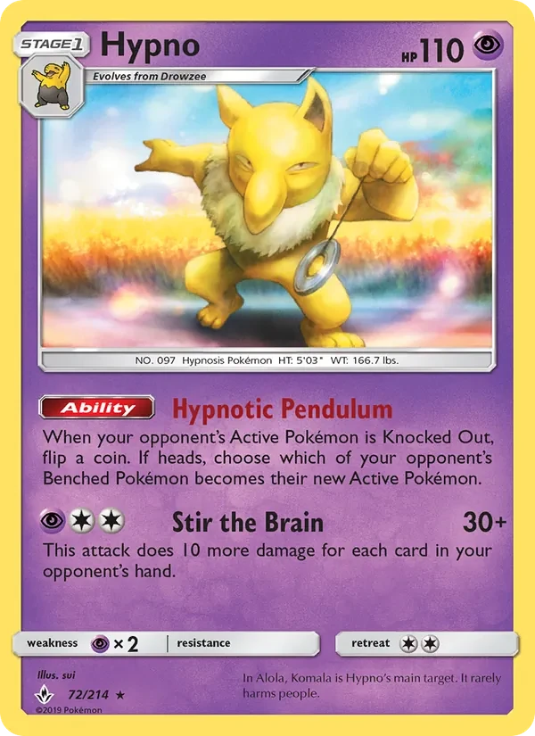 Hypno 72/214 Unbroken Bonds Pokémon card
